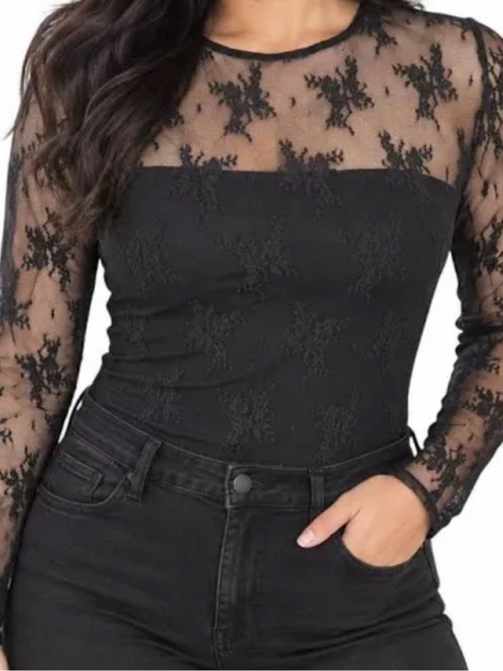 Abercrombie & Fitch Black Lace Long-Sleeve Bodysuit for Kids